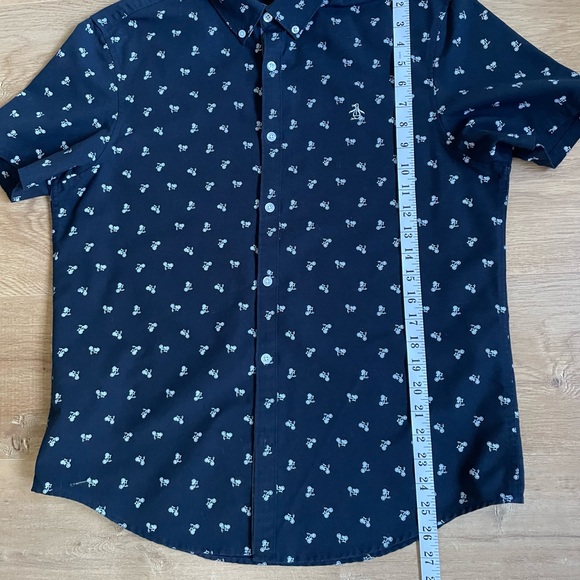 Original Penguin Heritage Slim Fit Navy Short Sleeve Button-Up Shirt L - Picture 5 of 7